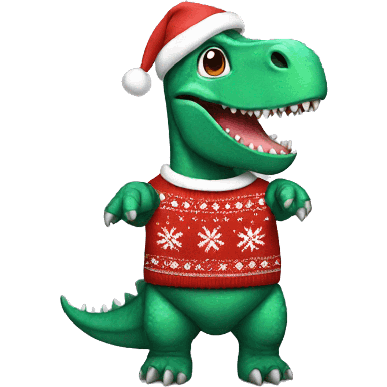 Dinosaur with an ugly Christmas sweater  emoji