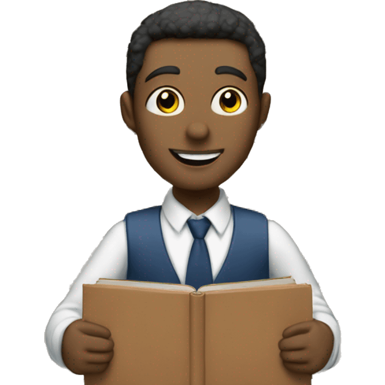 a man in school uniform collects a bunch of books and runs emoji