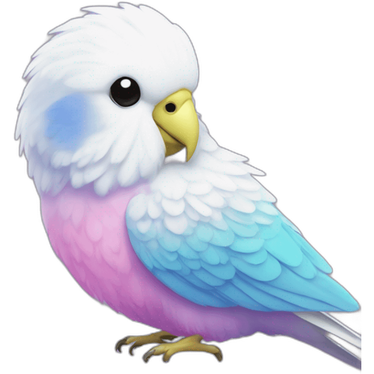 white all feather pink feet purple nose budgie emoji