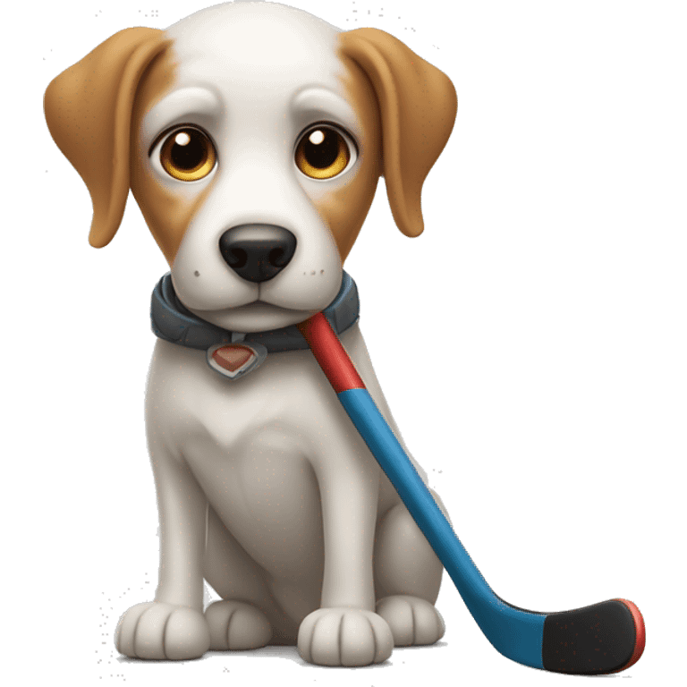 Dog holding a hockey stick  emoji