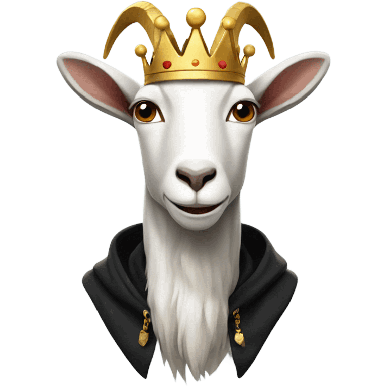 Goat with horns wearing a black hoodie and big royal crown emoji