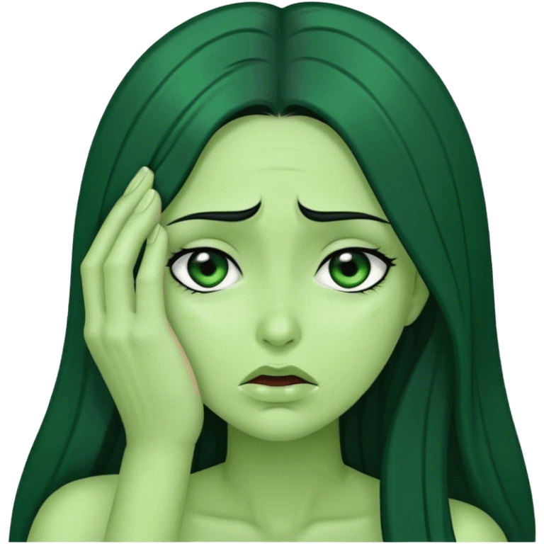 green skinned woman with long black hair facepalm emoji