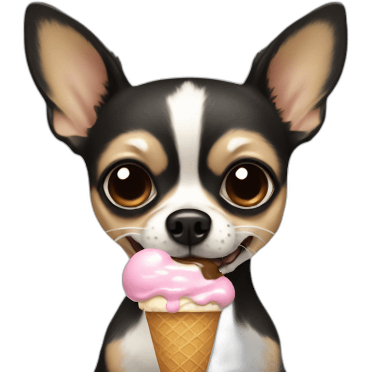 A black and beige hairy chihuahua eating ice cream emoji