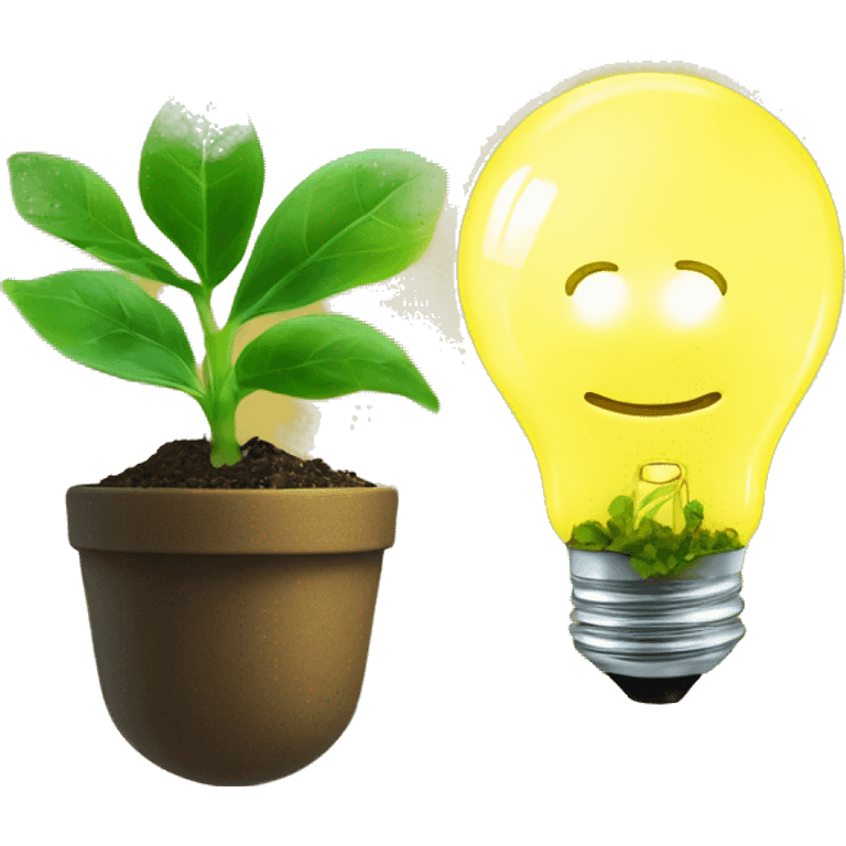 a plant sprout inside a yellow glowing idea lightbulb emoji