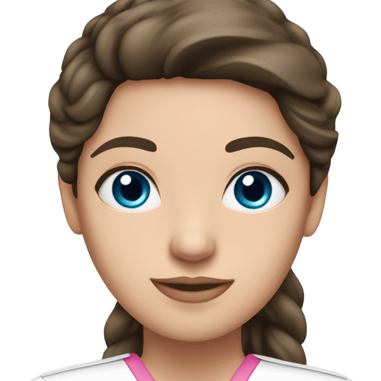 Brunette nurse with blue eyes wearing pink  emoji