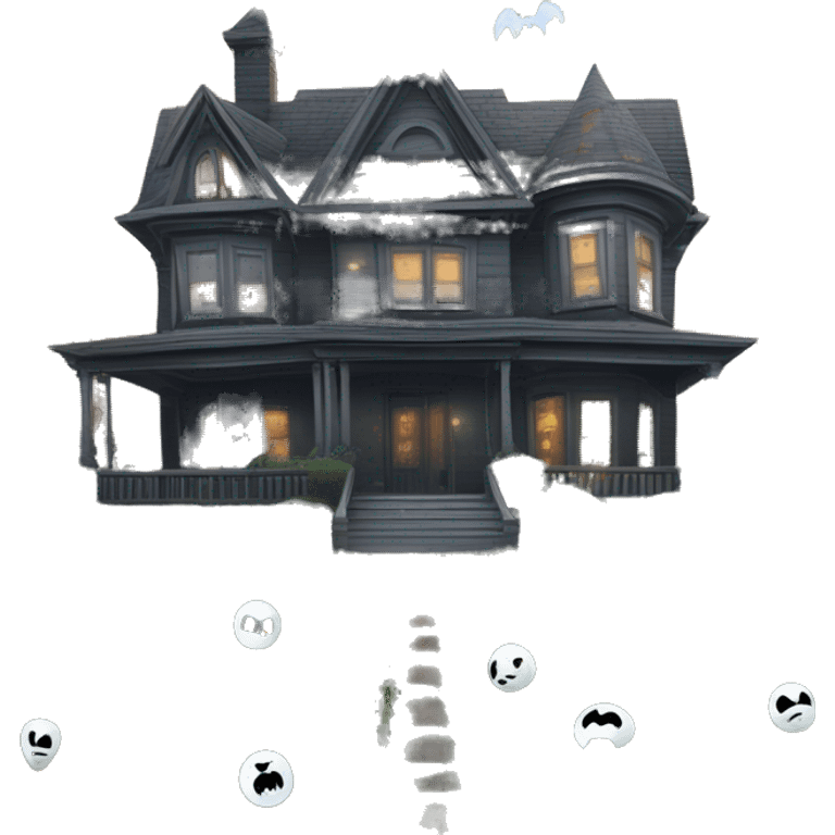 and Batman’s 6 story tall very haunted dream house with complete wrap-around porch, tall thorn bushes,and ghosts,guests, and spider webs everywhere and some broken windows and boards. The grass in the yard is dead.  emoji