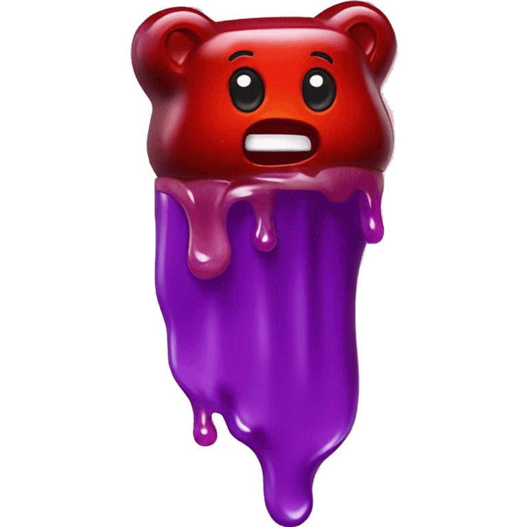 Purple gummy bear with red chamoy sauce dripping rom the top of it  emoji