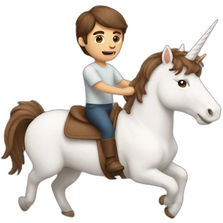 A brown hair guy riding a unicorn that has paper in its mouth emoji