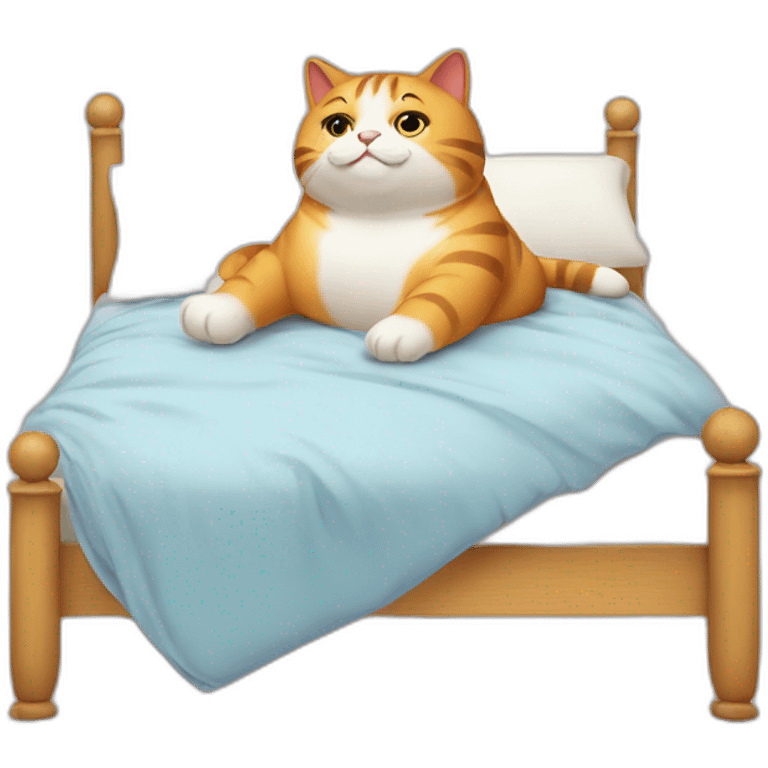 A fat cat on a bed getting pampered  emoji