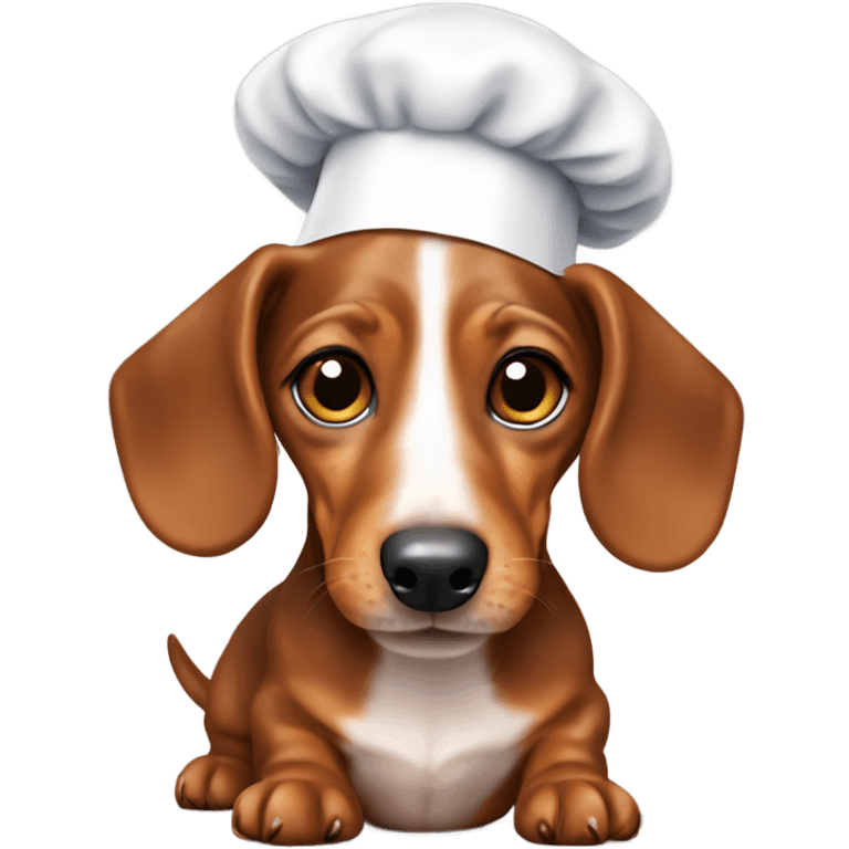 Small brown mini dachshund with a chefs hat emoji