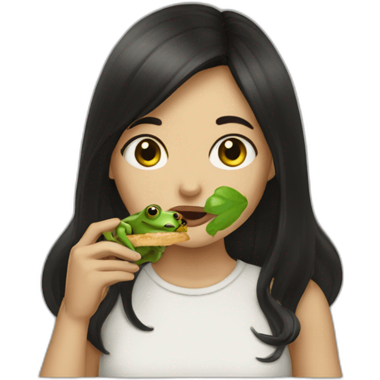 Dark haired girl eating a frog emoji