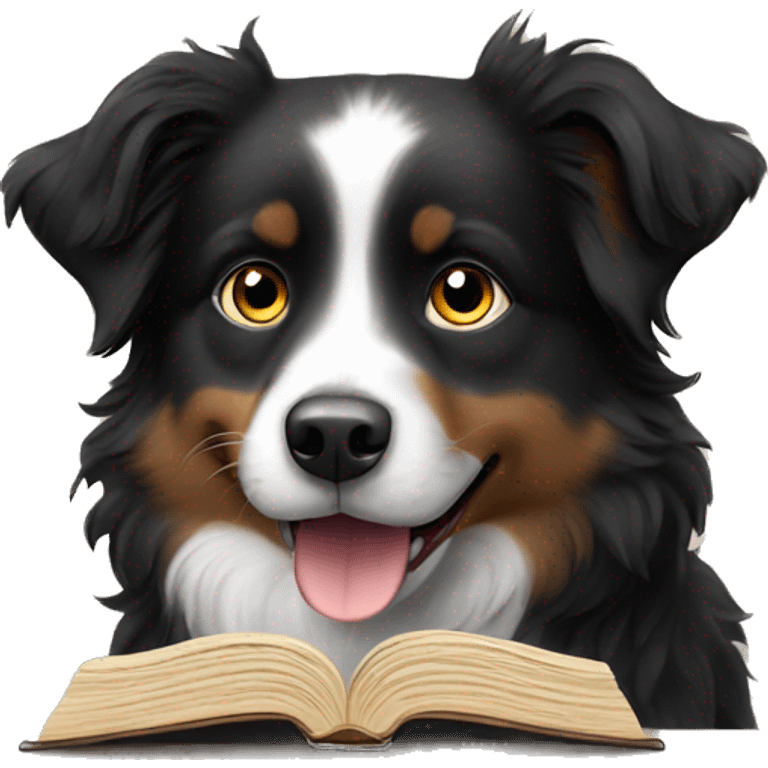 Small black australian shepherd dog reading emoji