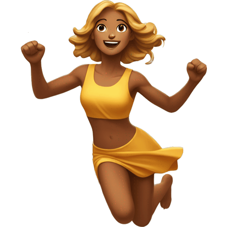 wheat harvest goddess, golden brown hair, sprinting with large stride and arms outstretched emoji