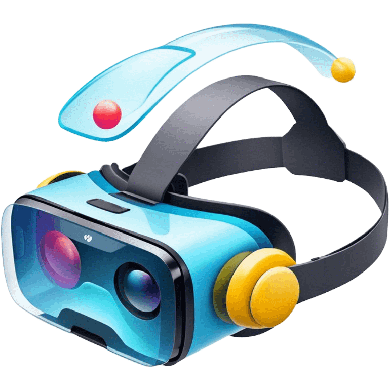 Show a VR headset or AR glasses, symbolizing the immersive experience. Include virtual objects or a 3D scene floating in the air in front of the headset. Use modern, tech-inspired colors. Do not include any emojis or smiley faces. Make the background transparent. emoji