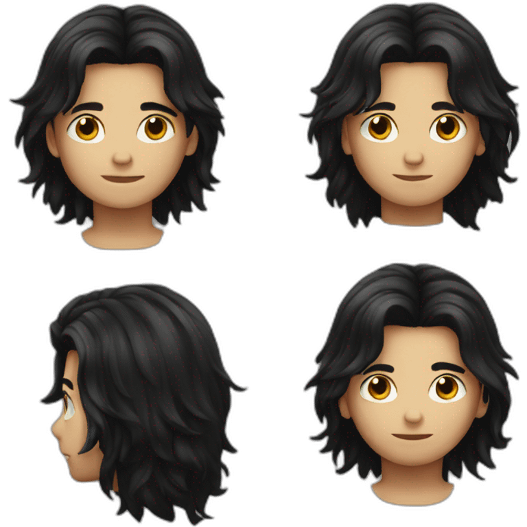 Boy with black long hairs emoji