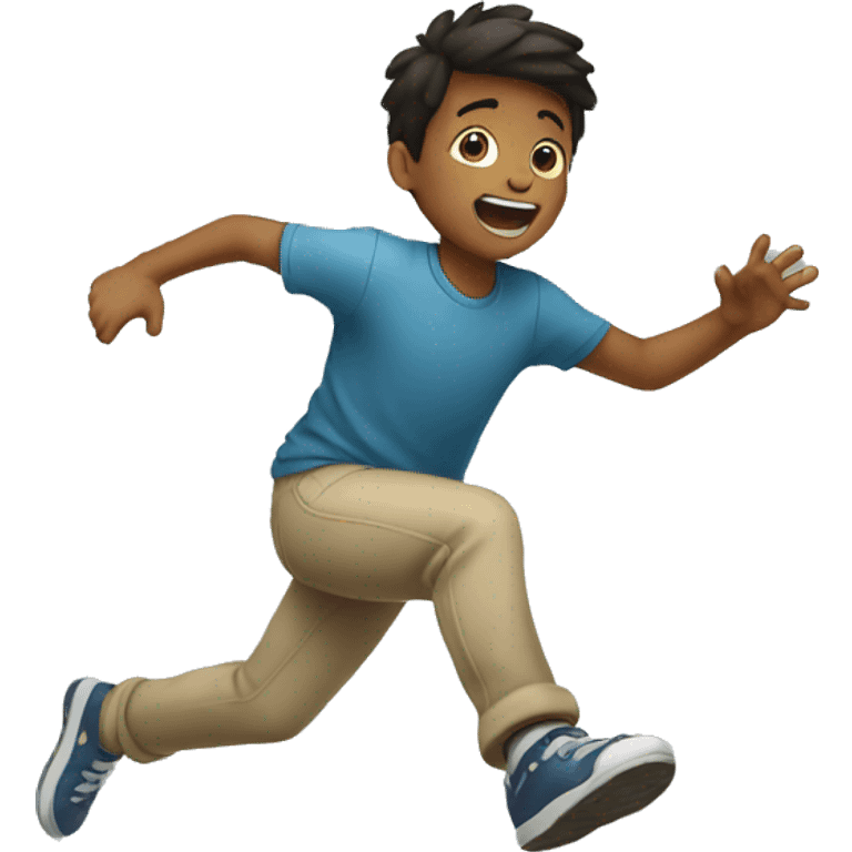 Boy jumping while throwing emoji