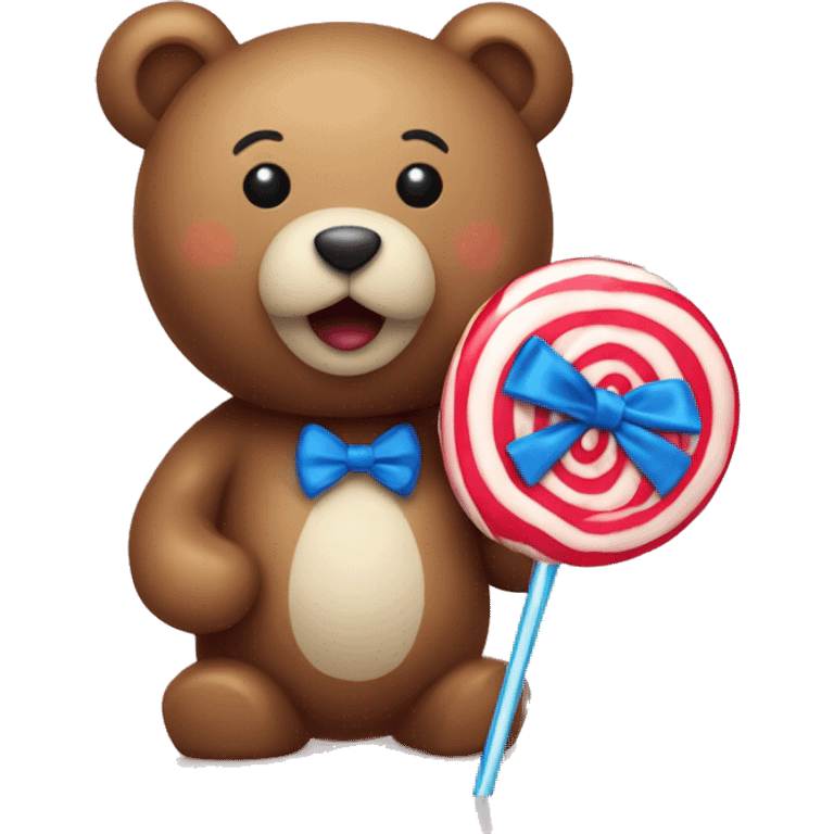 teddy bear toy eats New Year's lollipop emoji