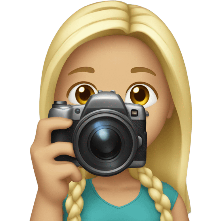 A blond girl holding a camera emoji