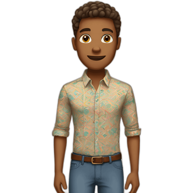 Tan guy in Fitted button-up shirt with bright pattern emoji