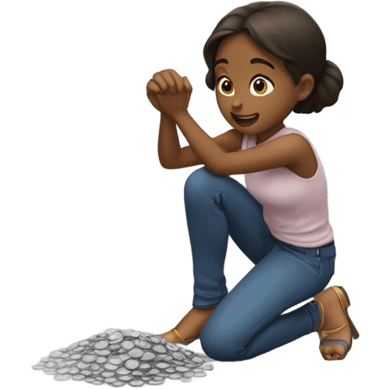 A girl picking up quarters  emoji