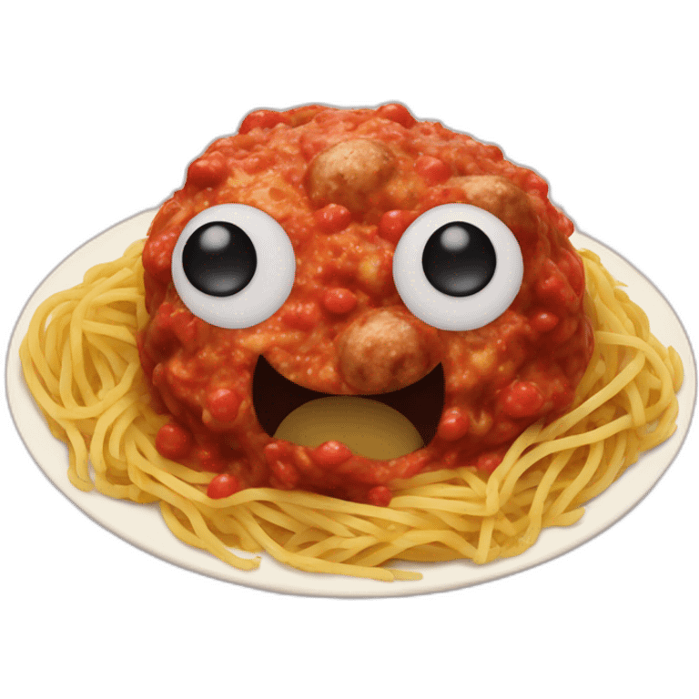 Spaghetti and meatballs with a face, arms and legs, doing something random emoji