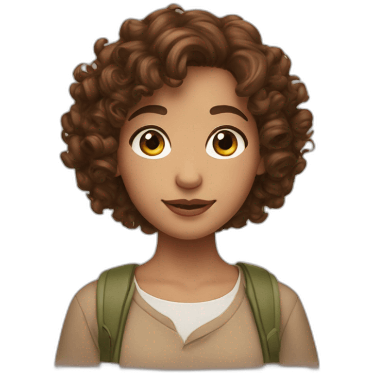 curly girl with brown bob hair brown eyes AirPods Pro green emoji