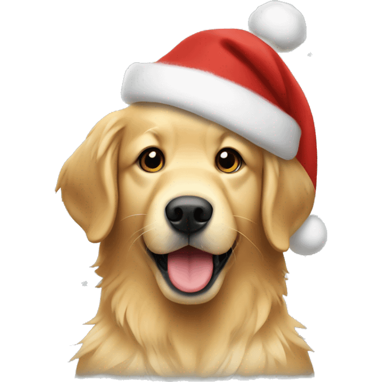 Golden Retriever with a christmas hat emoji