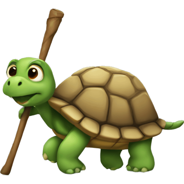 Turtle holding stick and walking emoji