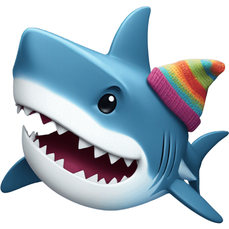 Happy shark wearing knit hat emoji