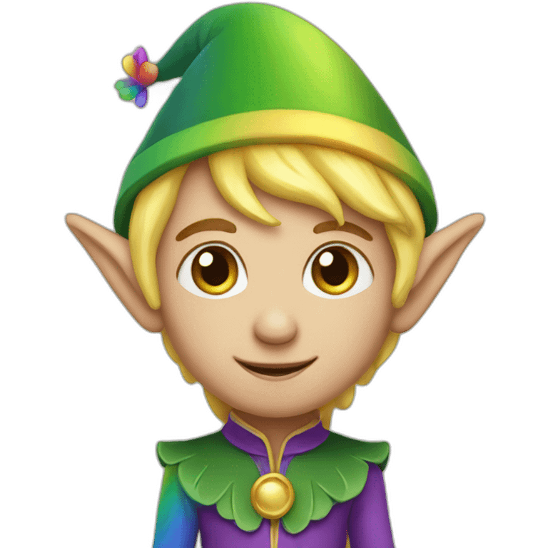 An elf at the end of the rainbow emoji