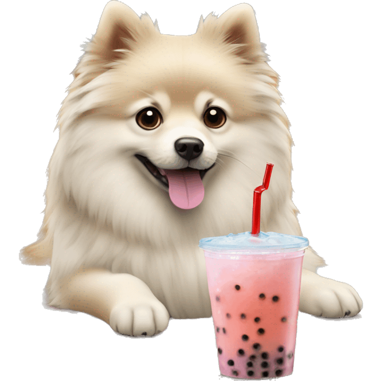 German spitz drinking bubble tea emoji