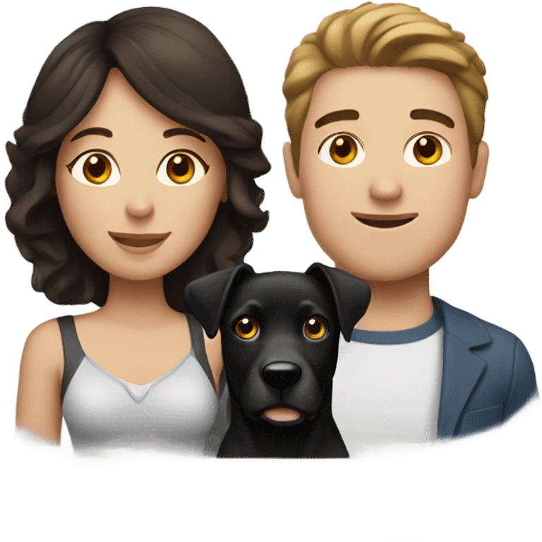 Brunette woman and brunette man with a black and white lab emoji