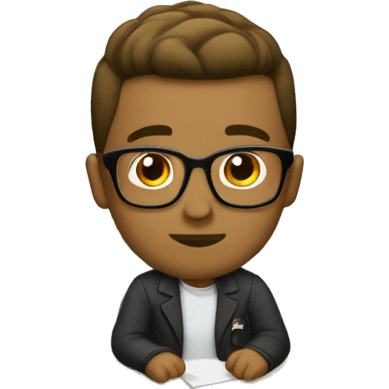 Brown student with a pompadour, glasses and a bald head. He is bored in the classroom. emoji