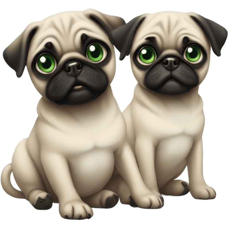 2 Baby pugs 1 with green eyes and 1 with blue  emoji