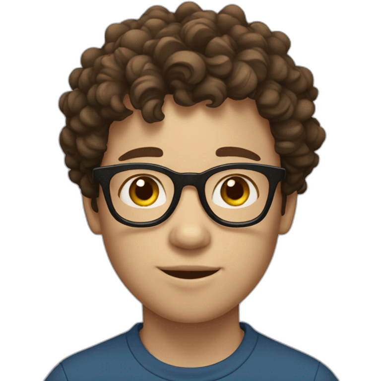 a boy with white skin ,curly brown hair boy, with glasses. emoji