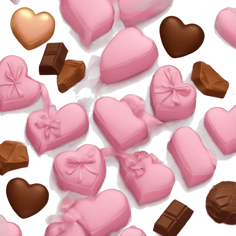 heart shaped light pink gift box, with many chocolates in it emoji