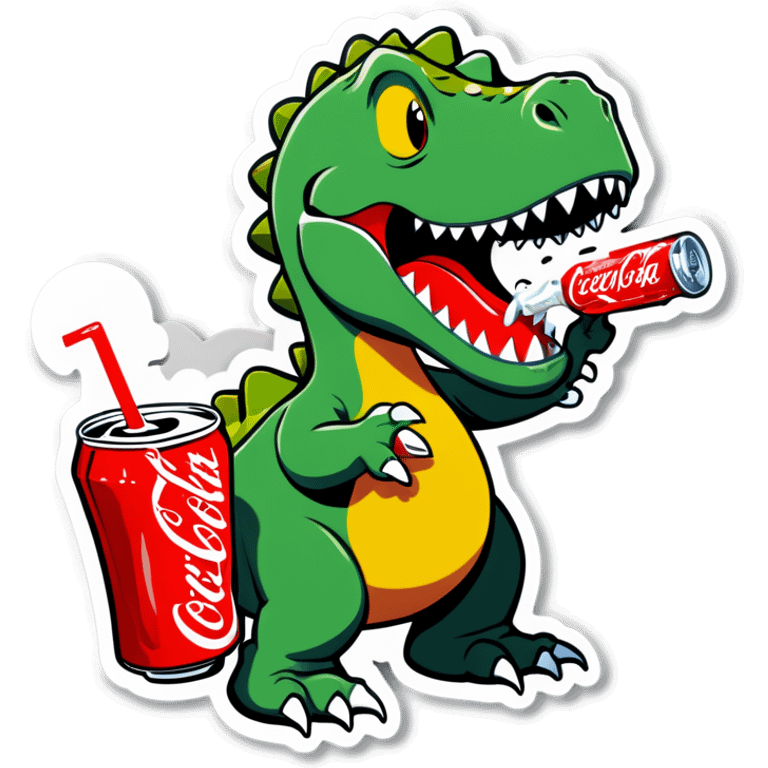 Dinosaur drinking Coca-Cola emoji