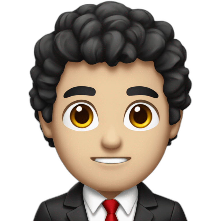 Boss, white skin, black hair, brown eyes, black jacket with red tie. angry emoji