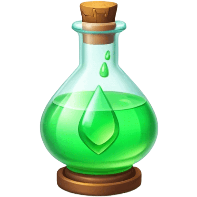 Clash of Clans aesthetic: Cinematic Playful Pixel 3D green health Potion Emoji, rendered in a 3D vector-style similar to standard emojis with minimal shading and bold, simplified shapes. A compact, distinct form with signature details, softly glowing with a pixelated adventure charm. Simplified yet unmistakably iconic, highly detailed and consistent, glowing with a soft radiance and high shine. Stylized with a touch of classic pixel-art charm and a soft glowing outline, capturing the essence of a beloved gaming relic with a friendly, playful manner! emoji