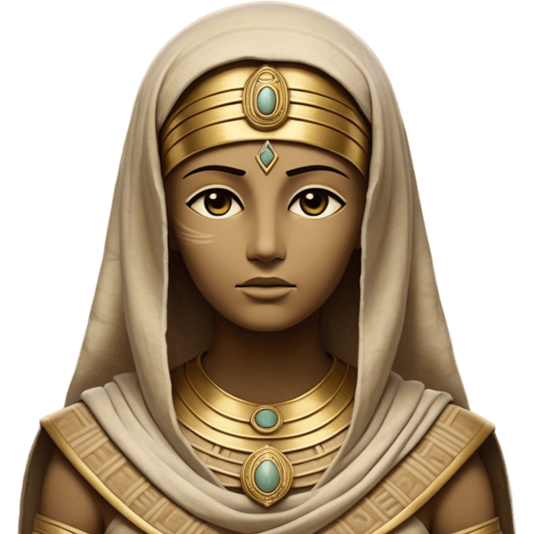 Cinematic Noble Mummy Portrait Emoji, Regal and timeless, with a meticulously wrapped, ancient form in muted earth tones accented by faded gold, exuding an air of forgotten majesty and solemn duty, simplified yet elegant with intricate bandage details, highly detailed and softly glowing, evoking the dignified mystery of an eternal sentinel guarding long-lost secrets! emoji