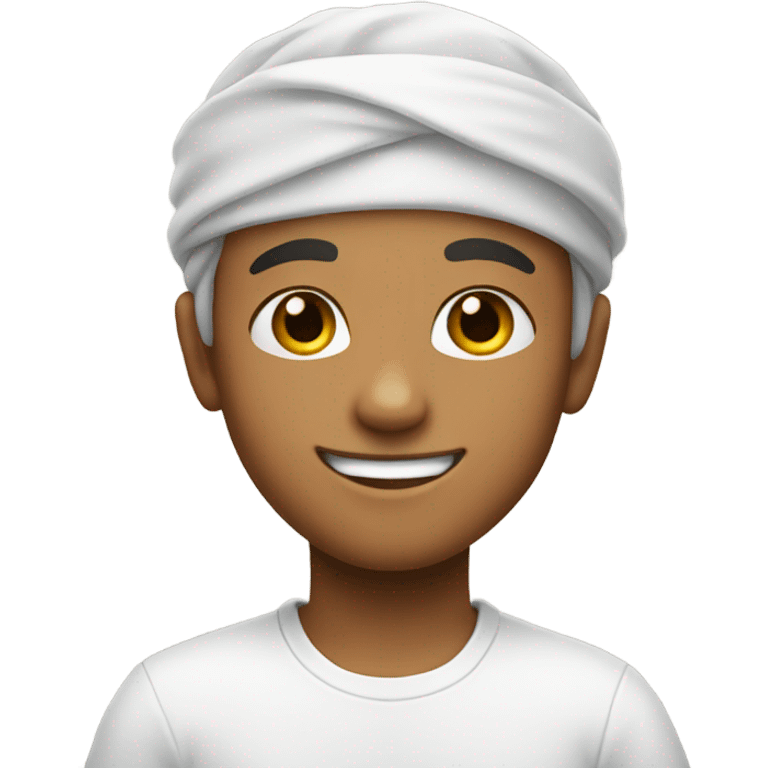 smiling boy in white shirt with head band emoji