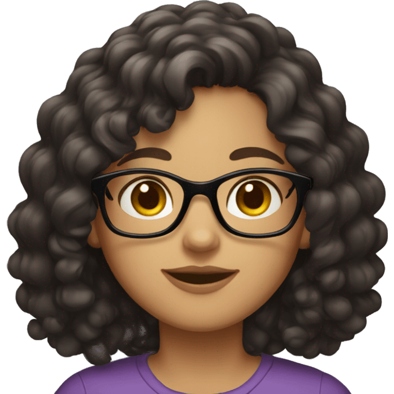 A curly dark-haired girl with medium length hair and glasses emoji