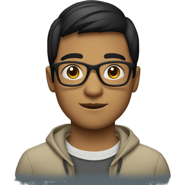 Create a boy with the following attributes:  Short black hair Wearing glasses Using a Mac with macOS emoji