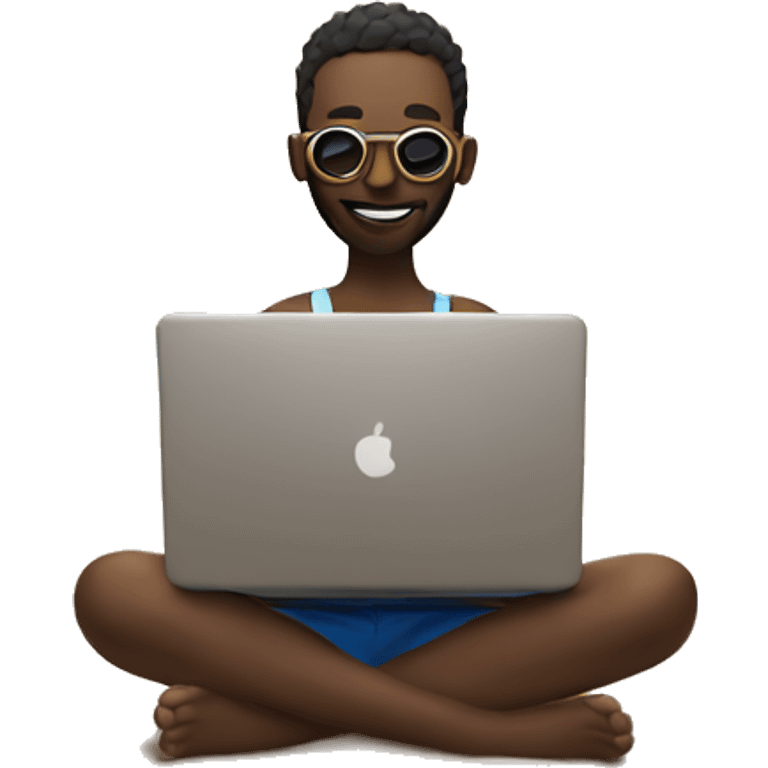 Freelancer on a beach with laptop  emoji