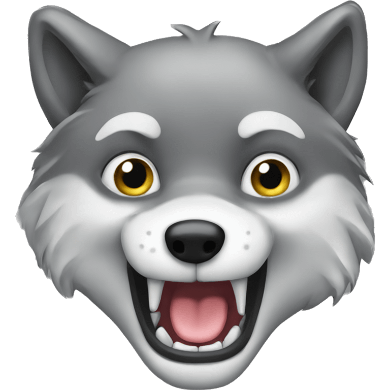 Face of Grey Wolf say hi with hand emoji