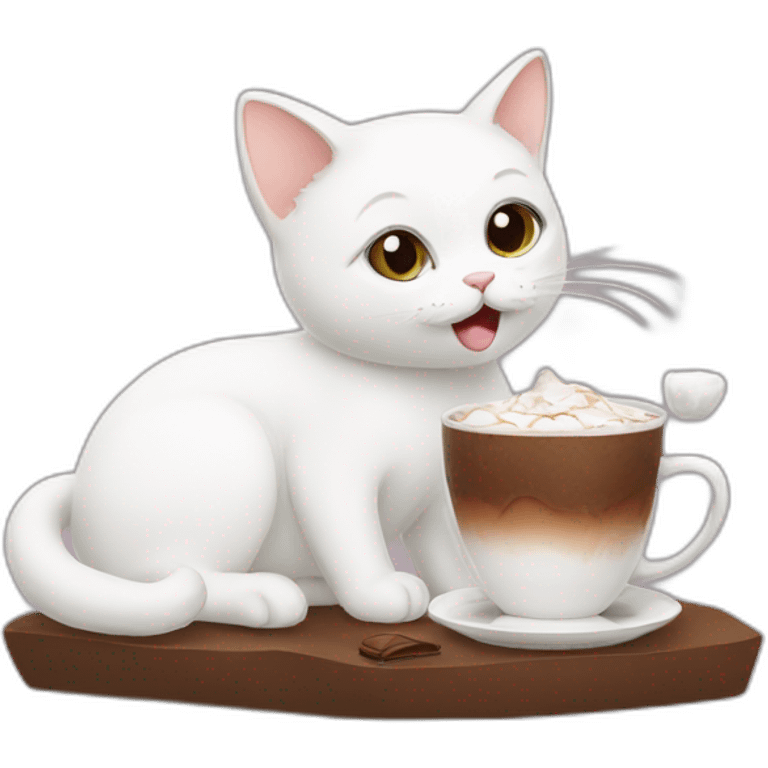 White cat drinking cacao emoji