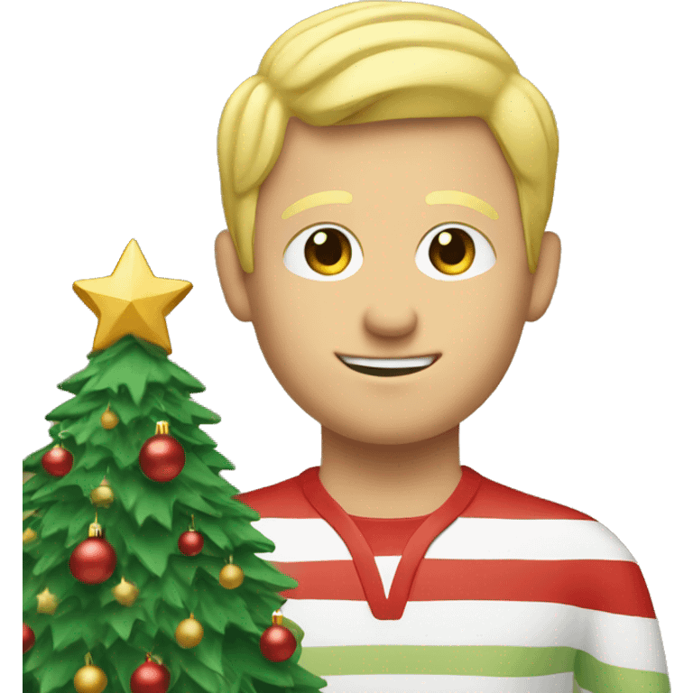 Blond man decorating a Christmas tree emoji