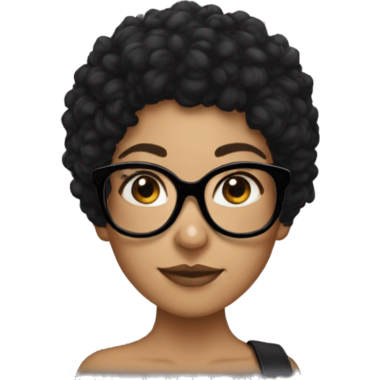 Tan girl with black glasses and black frizzy hair emoji