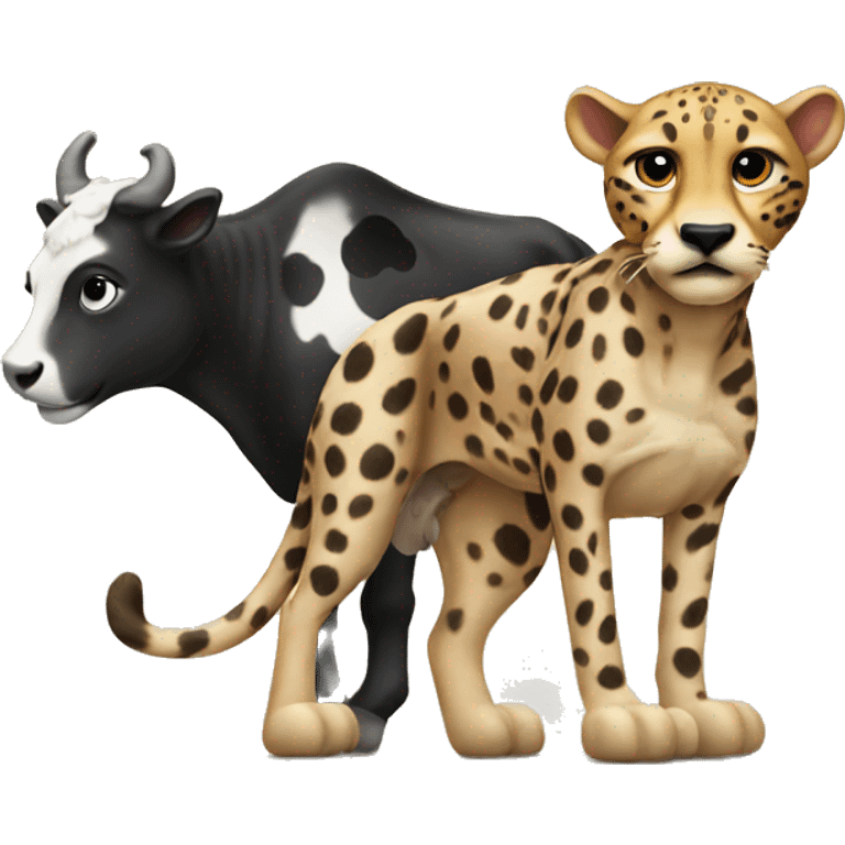 Make emoji cheetah playing with cow emoji