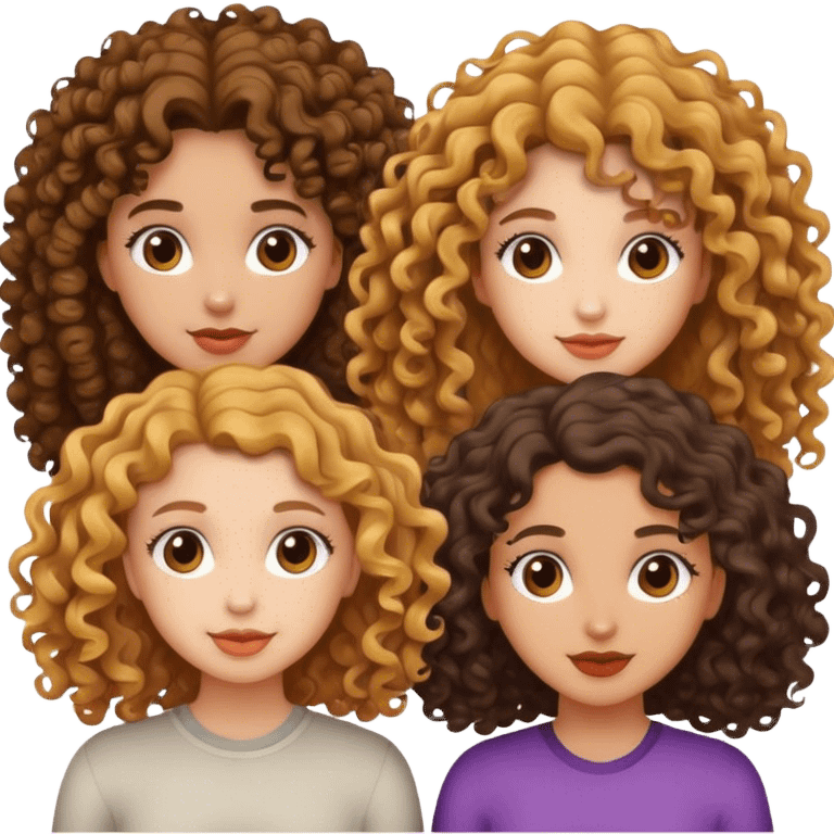 Três meninas uma de cabelo cacheado e a outra de cabelo ondulado e a outra de cabelo cacheado  emoji